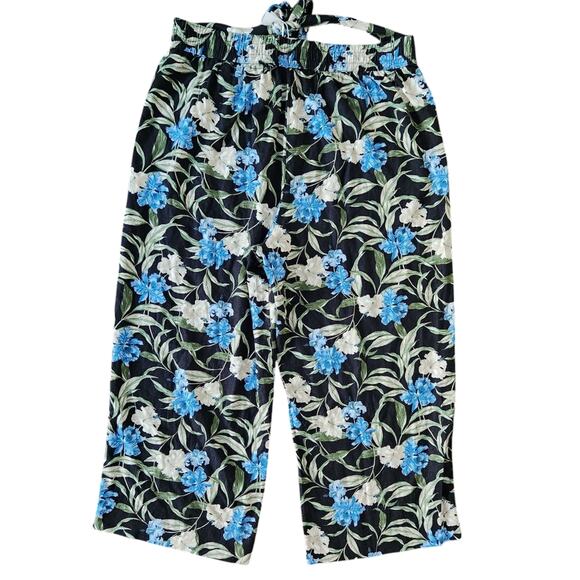 Kensie Linen Blend Floral Pull On Pants XL Minimalist Lagenlook Beach Summer - Picture 2 of 7